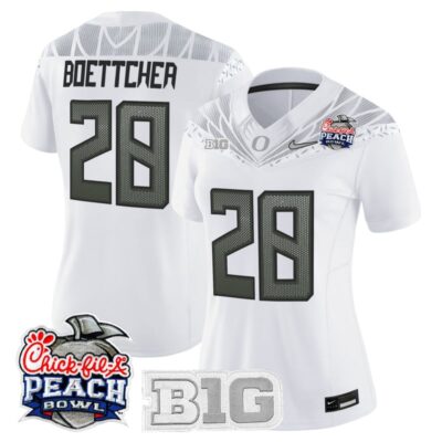 Women's Oregon Ducks 2026 Peach Bowl Vapor Limited Stitched Jersey - White / Bryce Boettcher