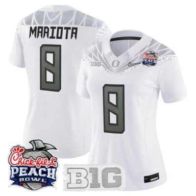 Women's Oregon Ducks 2026 Peach Bowl Vapor Limited Stitched Jersey - White / Marcus Mariota