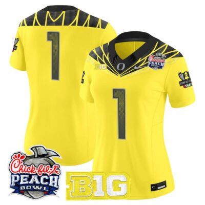 Women's Oregon Ducks 2026 Peach Bowl Vapor Limited Stitched Jersey - Yellow / #1 Team
