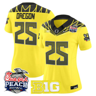 Women's Oregon Ducks 2026 Peach Bowl Vapor Limited Stitched Jersey - Yellow / #25 Oregon