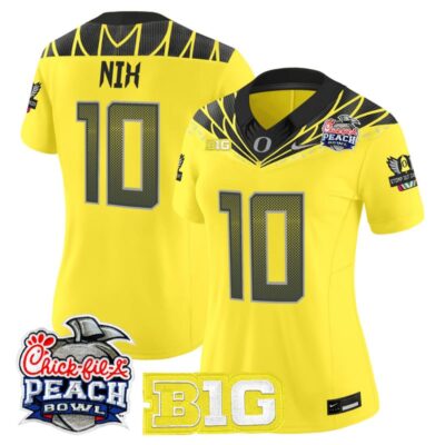 Women's Oregon Ducks 2026 Peach Bowl Vapor Limited Stitched Jersey - Yellow / Bo Nix
