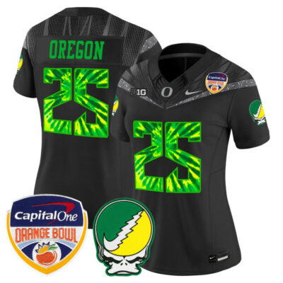 Women's Oregon Ducks "Grateful Ducks" Vapor Limited Stitched Jersey - 2025/26 Orange Bowl Patch - Black / #25 Oregon