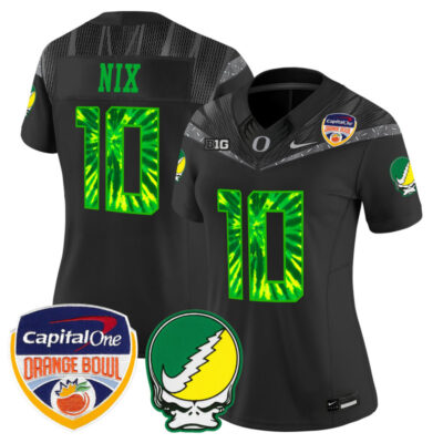 Women's Oregon Ducks "Grateful Ducks" Vapor Limited Stitched Jersey - 2025/26 Orange Bowl Patch - Black / Bo Nix