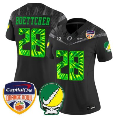 Women's Oregon Ducks "Grateful Ducks" Vapor Limited Stitched Jersey - 2025/26 Orange Bowl Patch - Black / Bryce Boettcher