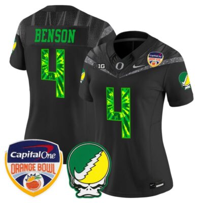 Women's Oregon Ducks "Grateful Ducks" Vapor Limited Stitched Jersey - 2025/26 Orange Bowl Patch - Black / Malik Benson