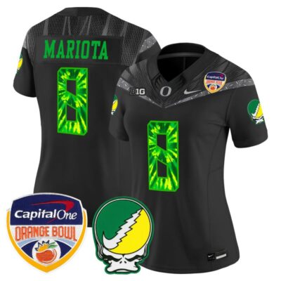 Women's Oregon Ducks "Grateful Ducks" Vapor Limited Stitched Jersey - 2025/26 Orange Bowl Patch - Black / Marcus Mariota