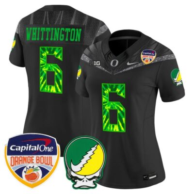 Women's Oregon Ducks "Grateful Ducks" Vapor Limited Stitched Jersey - 2025/26 Orange Bowl Patch - Black / Noah Whittington