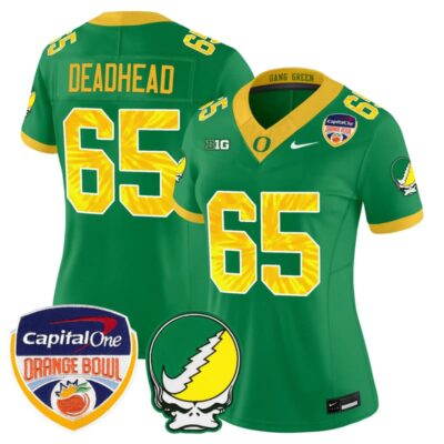 Women's Oregon Ducks "Grateful Ducks" Vapor Limited Stitched Jersey - 2025/26 Orange Bowl Patch - Green / 1965 Deadhead
