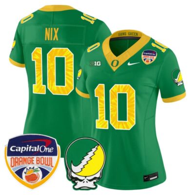 Women's Oregon Ducks "Grateful Ducks" Vapor Limited Stitched Jersey - 2025/26 Orange Bowl Patch - Green / Bo Nix