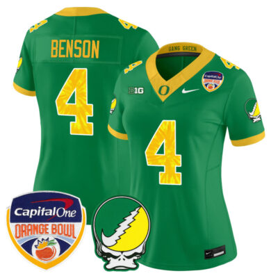 Women's Oregon Ducks "Grateful Ducks" Vapor Limited Stitched Jersey - 2025/26 Orange Bowl Patch - Green / Malik Benson