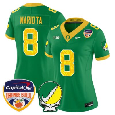 Women's Oregon Ducks "Grateful Ducks" Vapor Limited Stitched Jersey - 2025/26 Orange Bowl Patch - Green / Marcus Mariota