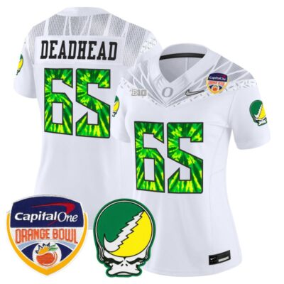 Women's Oregon Ducks "Grateful Ducks" Vapor Limited Stitched Jersey - 2025/26 Orange Bowl Patch - White / 1965 Deadhead