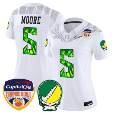 Women's Oregon Ducks "Grateful Ducks" Vapor Limited Stitched Jersey - 2025/26 Orange Bowl Patch - White / Dante Moore
