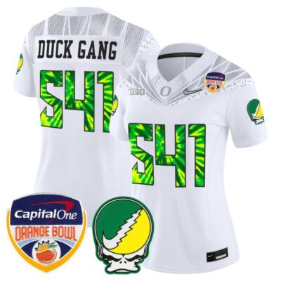 Women's Oregon Ducks "Grateful Ducks" Vapor Limited Stitched Jersey - 2025/26 Orange Bowl Patch - White / Duck Gang 541