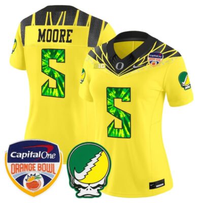 Women's Oregon Ducks "Grateful Ducks" Vapor Limited Stitched Jersey - 2025/26 Orange Bowl Patch - Yellow / Dante Moore