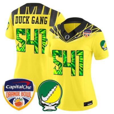 Women's Oregon Ducks "Grateful Ducks" Vapor Limited Stitched Jersey - 2025/26 Orange Bowl Patch - Yellow / Duck Gang 541
