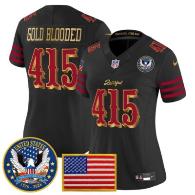 Women's San Francisco 49ers "United States 250th Anniversary Patch" Vapor Limited Jersey - Black Rivalries / Gold Blooded 415