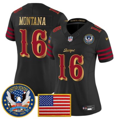 Women's San Francisco 49ers "United States 250th Anniversary Patch" Vapor Limited Jersey - Black Rivalries / Joe Montana