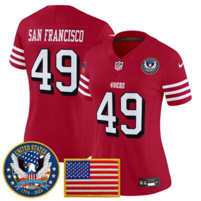 Women's San Francisco 49ers "United States 250th Anniversary Patch" Vapor Limited Jersey - Red / #49 San Francisco