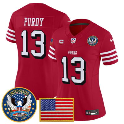 Women's San Francisco 49ers "United States 250th Anniversary Patch" Vapor Limited Jersey - Red / Brock Purdy