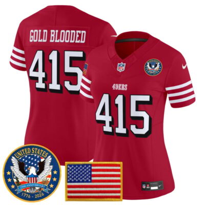 Women's San Francisco 49ers "United States 250th Anniversary Patch" Vapor Limited Jersey - Red / Gold Blooded 415