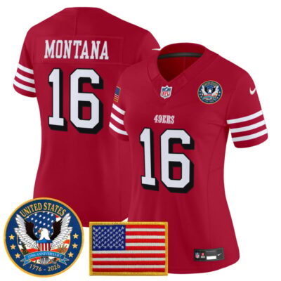 Women's San Francisco 49ers "United States 250th Anniversary Patch" Vapor Limited Jersey - Red / Joe Montana