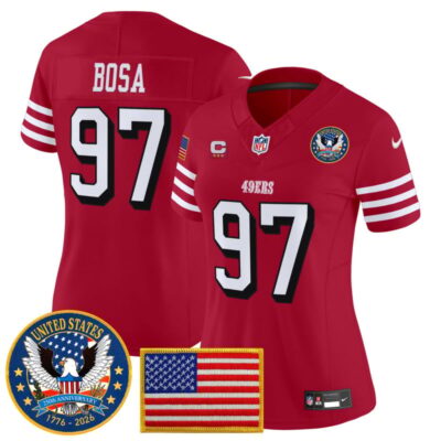 Women's San Francisco 49ers "United States 250th Anniversary Patch" Vapor Limited Jersey - Red / Nick Bosa