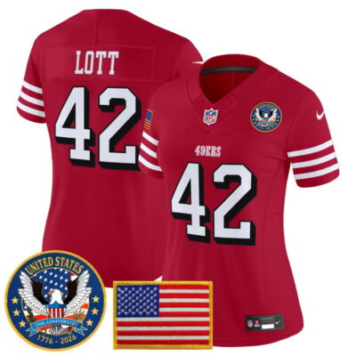 Women's San Francisco 49ers "United States 250th Anniversary Patch" Vapor Limited Jersey - Red / Ronnie Lott