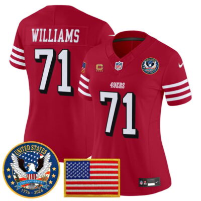 Women's San Francisco 49ers "United States 250th Anniversary Patch" Vapor Limited Jersey - Red / Trent Williams