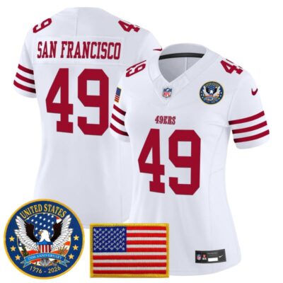 Women's San Francisco 49ers "United States 250th Anniversary Patch" Vapor Limited Jersey - White / #49 San Francisco