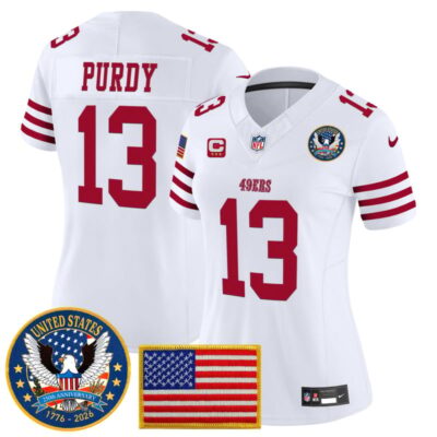 Women's San Francisco 49ers "United States 250th Anniversary Patch" Vapor Limited Jersey - White / Brock Purdy