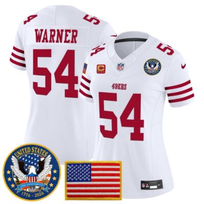 Women's San Francisco 49ers "United States 250th Anniversary Patch" Vapor Limited Jersey - White / Fred Warner