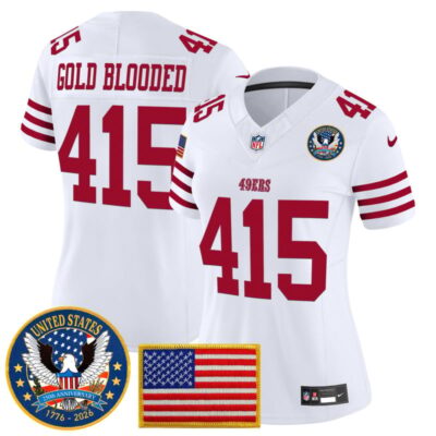 Women's San Francisco 49ers "United States 250th Anniversary Patch" Vapor Limited Jersey - White / Gold Blooded 415