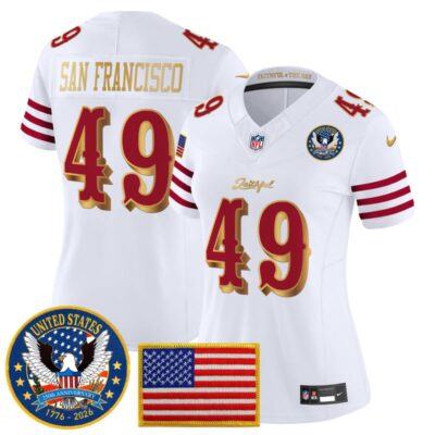 Women's San Francisco 49ers "United States 250th Anniversary Patch" Vapor Limited Jersey - White Rivalries / #49 San Francisco