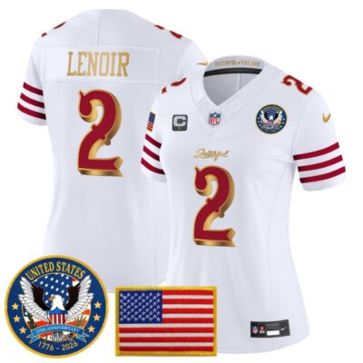 Women's San Francisco 49ers "United States 250th Anniversary Patch" Vapor Limited Jersey - White Rivalries / Deommodore Lenoir