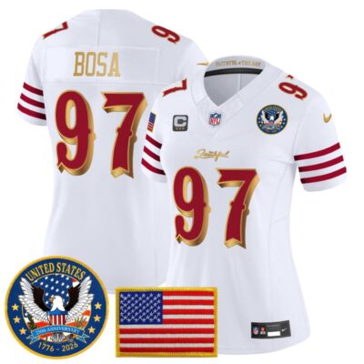 Women's San Francisco 49ers "United States 250th Anniversary Patch" Vapor Limited Jersey - White Rivalries / Nick Bosa