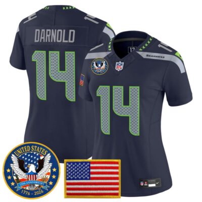 Women's Seattle Seahawks "United States 250th Anniversary Patch" Vapor Limited Jersey - College Navy / Sam Darnold