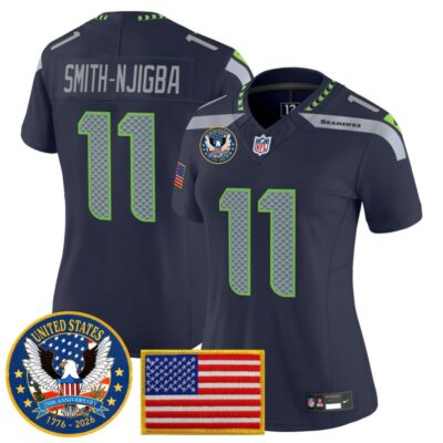 Women's Seattle Seahawks "United States 250th Anniversary Patch" Vapor Limited Jersey - College Navy / Smith-Njigba