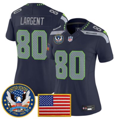 Women's Seattle Seahawks "United States 250th Anniversary Patch" Vapor Limited Jersey - College Navy / Steve Largent
