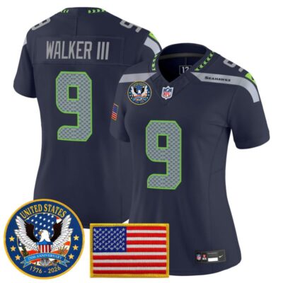 Women's Seattle Seahawks "United States 250th Anniversary Patch" Vapor Limited Jersey - College Navy / Walker III