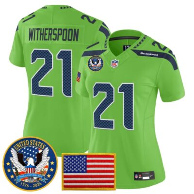 Women's Seattle Seahawks "United States 250th Anniversary Patch" Vapor Limited Jersey - Green / Devon Witherspoon