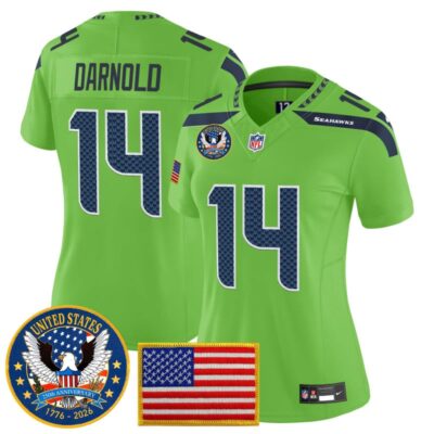 Women's Seattle Seahawks "United States 250th Anniversary Patch" Vapor Limited Jersey - Green / Sam Darnold