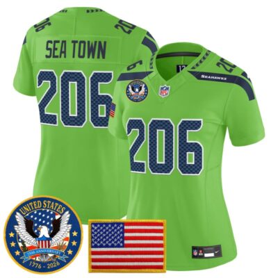 Women's Seattle Seahawks "United States 250th Anniversary Patch" Vapor Limited Jersey - Green / Sea Town 206