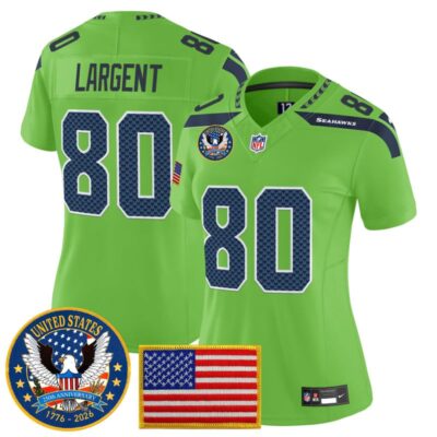Women's Seattle Seahawks "United States 250th Anniversary Patch" Vapor Limited Jersey - Green / Steve Largent