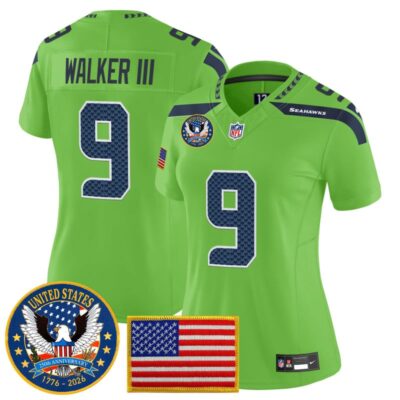 Women's Seattle Seahawks "United States 250th Anniversary Patch" Vapor Limited Jersey - Green / Walker III