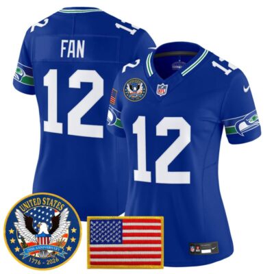 Women's Seattle Seahawks "United States 250th Anniversary Patch" Vapor Limited Jersey - Royal / 12th Fan