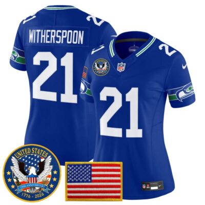Women's Seattle Seahawks "United States 250th Anniversary Patch" Vapor Limited Jersey - Royal / Devon Witherspoon