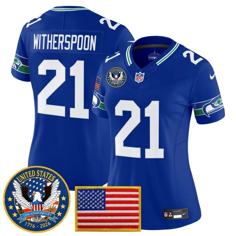 Women's Seattle Seahawks "United States 250th Anniversary Patch" Vapor Limited Jersey - Royal / Devon Witherspoon