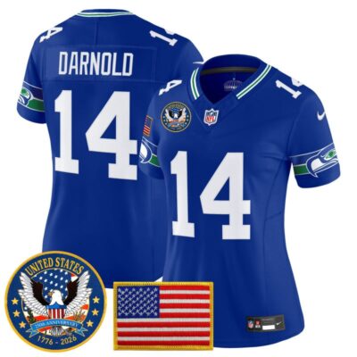 Women's Seattle Seahawks "United States 250th Anniversary Patch" Vapor Limited Jersey - Royal / Sam Darnold