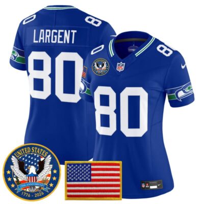 Women's Seattle Seahawks "United States 250th Anniversary Patch" Vapor Limited Jersey - Royal / Steve Largent